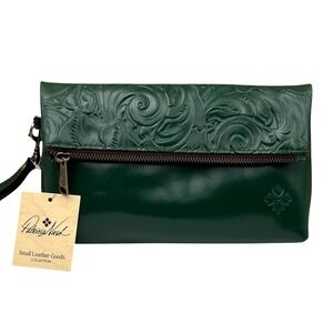 Patricia Nash‎ Valerie Tooled Leather Fold-Over Wristlet Clutch Soft Green